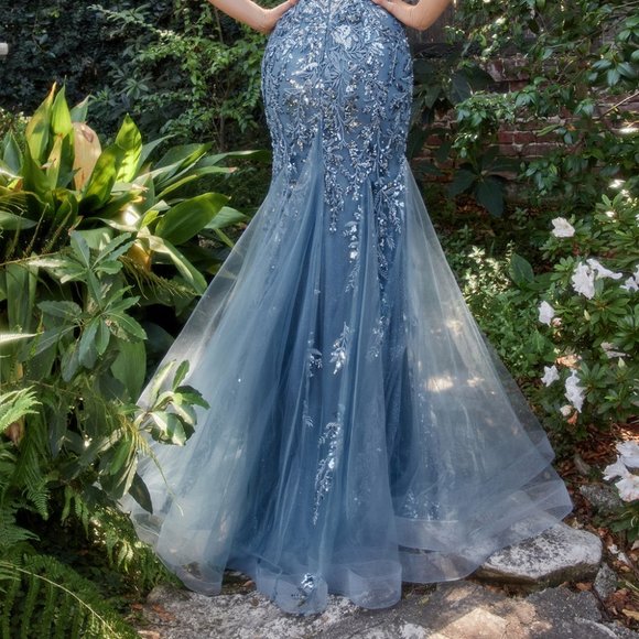 NEW LONG OFF THE SHOULDER SLEEVELESS MERMAID DRESS WITH ZIPPER BACK AL A1118 - Picture 7 of 10